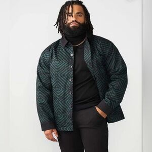 D’iyanu Obike Men's African Print Shirt Jacket (Malachite Diamond Adire)